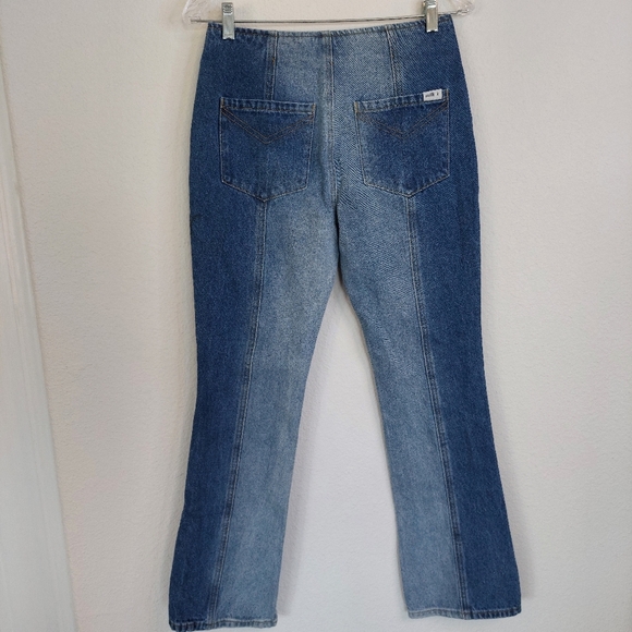 Milk it Mixed Two Tone Denim Flare Leg Jeans Size 26 - Picture 5 of 11